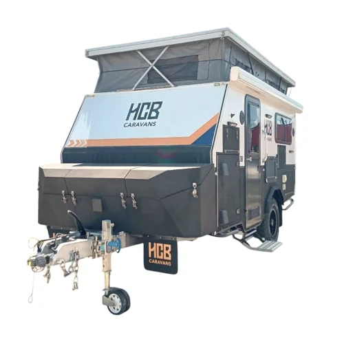 Compact 13ft Single Axle Off-Road Caravan Trailer with Electric Awning, Slide-Out Kitchen, and King-Size Bed for Mobile Comfort! (DEPOSIT)